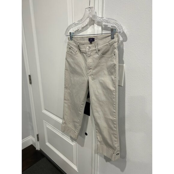 NYDJ Mid Rise Capri Pants Beige Sz 10 Petite Cuffed Hem Cotton Blend Neutral - Picture 3 of 11